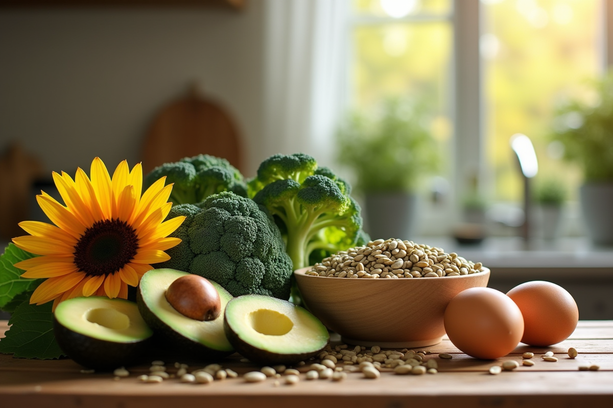 Aliments riches en vitamine B5 comme avocats et oeufs