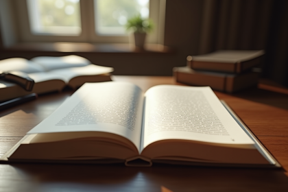 Bureau d'avocat avec livres de droit ouverts et texte français