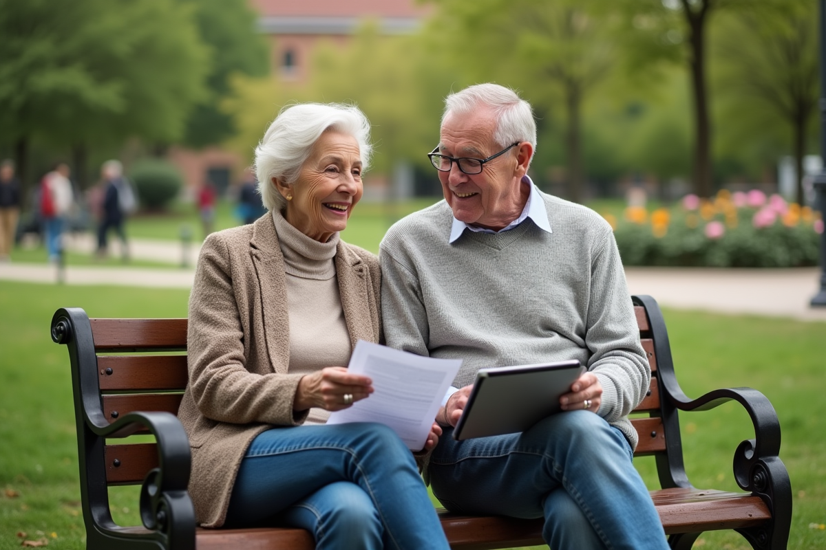 Couple d elderly discutant d