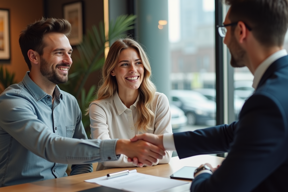 Jeune couple serrant la main d