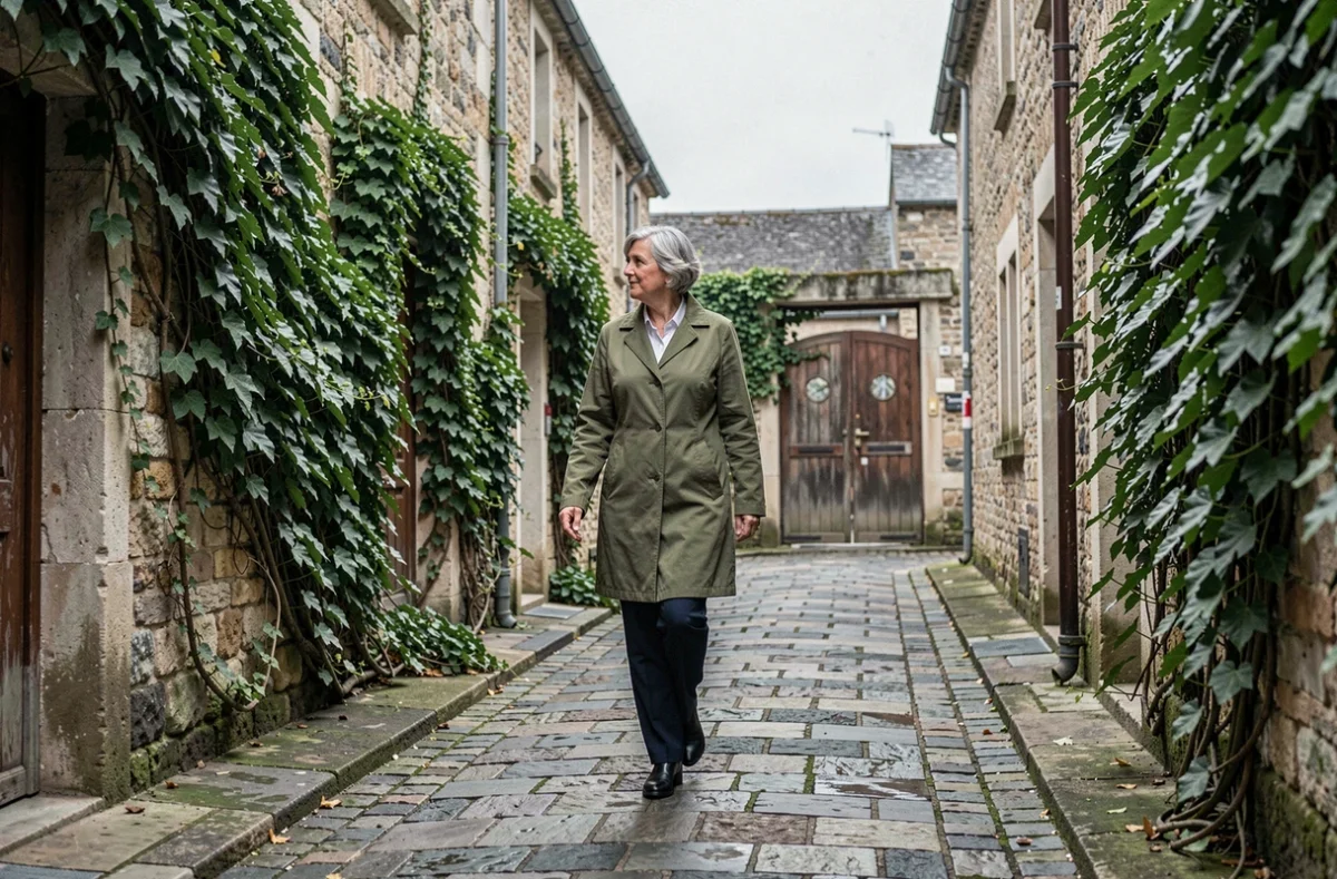 Femme marchant seule dans une ruelle européenne pavée, illustrant le désir d'anonymat et de protection de la vie privée
