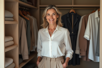 Femme élégante dans un dressing organisé et moderne