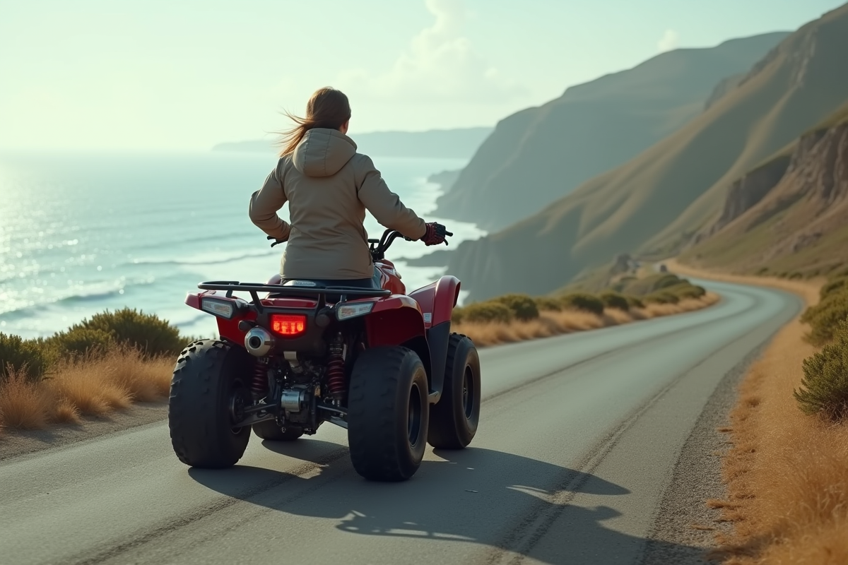 Femme roulant en quad le long d