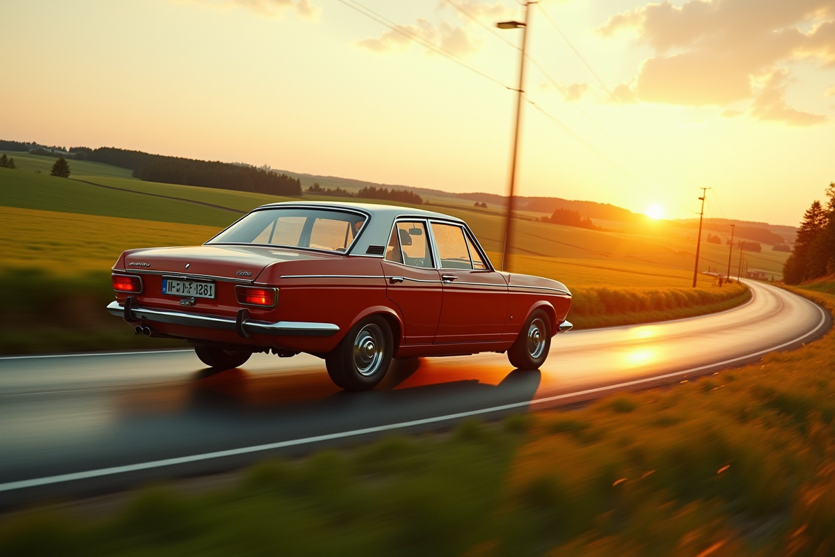 Ford Taunus en conduite dans la campagne allemande
