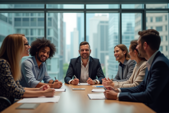 Groupe de professionnels en réunion d'idées en entreprise