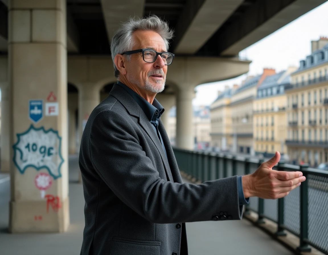 Historien urbain devant le périphérique de Paris illustrant la frontière entre Paris intra-muros et la banlieue