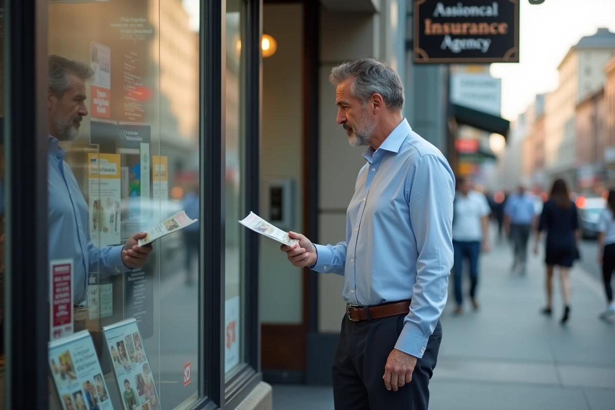 Homme examine des dépliants d