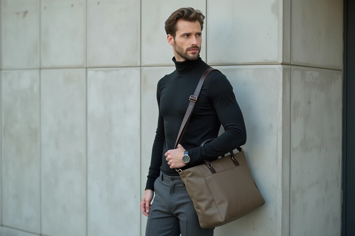 Homme en tenue élégante dans un décor urbain minimaliste