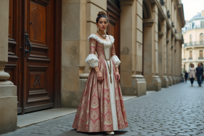 Jeune femme en robe 18e siècle moderne à Paris