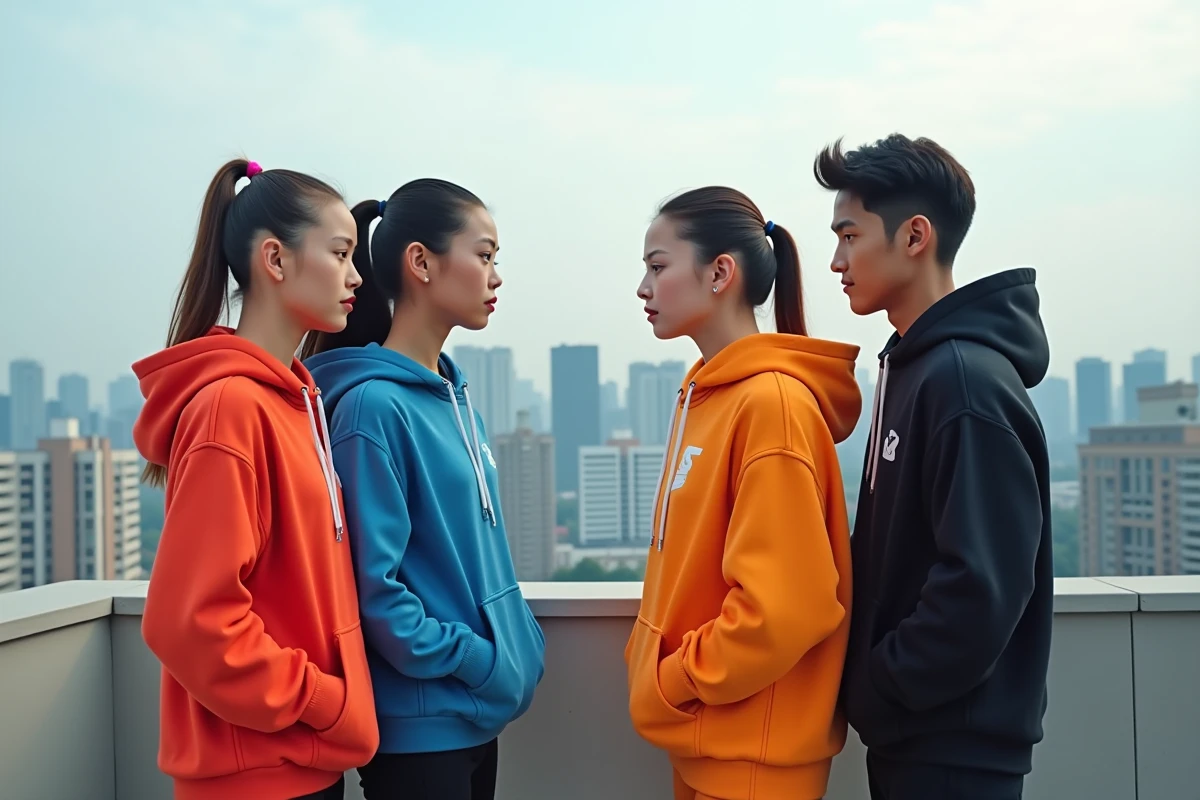 Deux jeunes rivalisant en ninja sur un toit urbain