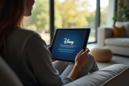 Personne sur canapé avec tablette affichant Disney et erreur