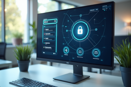 Interface moderne de portail de securite sur un ordinateur de bureau