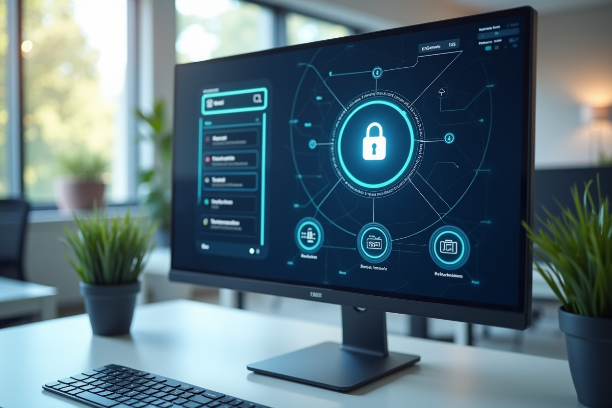 Interface moderne de portail de securite sur un ordinateur de bureau