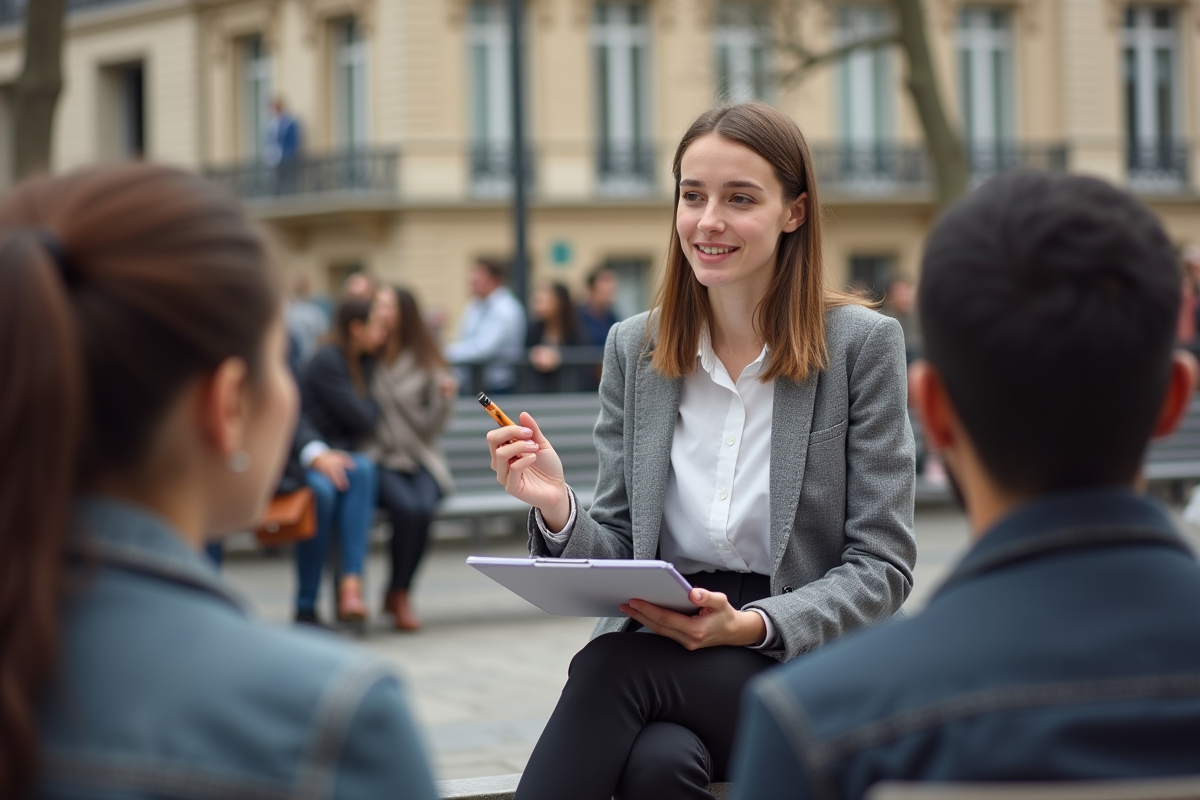 Jeune sociologue femme en extérieur à Paris