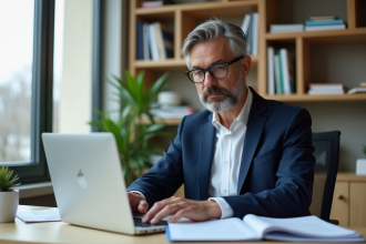 Sociologue homme en costume dans un bureau moderne
