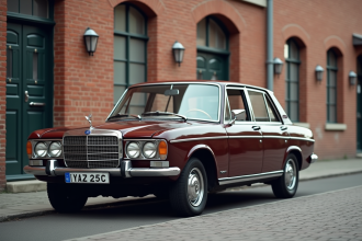 Voiture Ford Taunus classique devant un bâtiment en brique