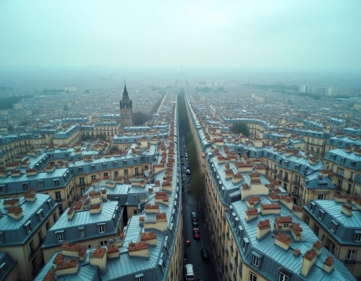 Vue panoramique de Paris depuis la Tour Montparnasse montrant la densité urbaine et les limites de la ville face à la banlieue